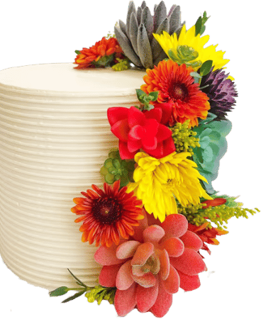 Decorative cake-themed flourish graphic on the left