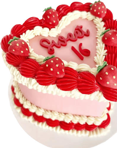 Decorative cake-themed flourish graphic on the right