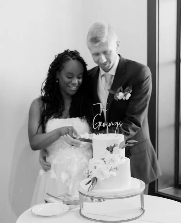 Custom three-tier wedding cake by All Things Cake, Denver CO